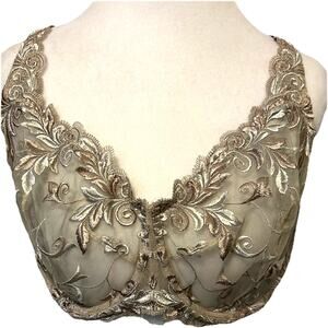 Soma 40DD Bra Beige Sensuous Lace Unlined Sheer Cup Underwire Embroidered Floral